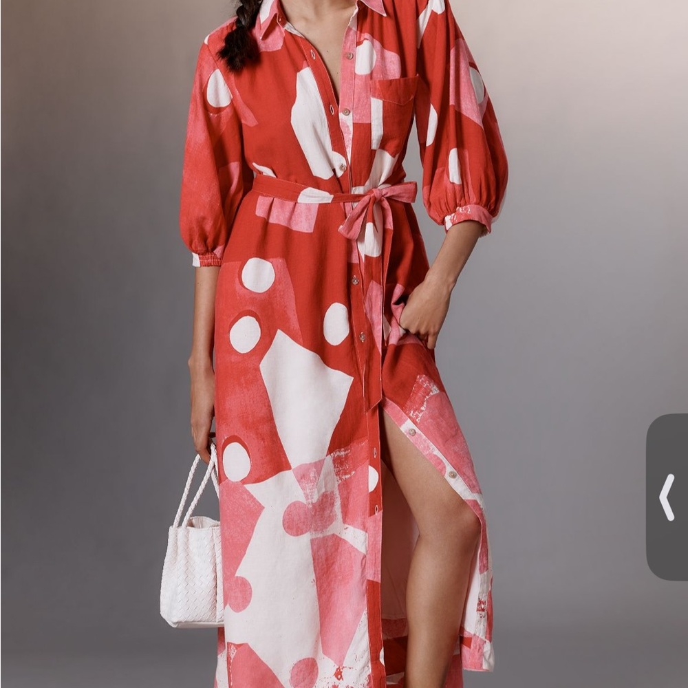 Anthropologie Maeve Red and White Button-Up Shirt